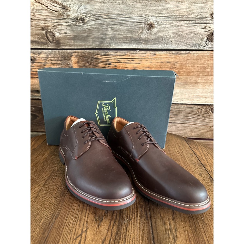 Florsheim‎ Norwalk PT Ox Brown Leather Plain Toe Derby Shoes 13369 Mens 10.5 M